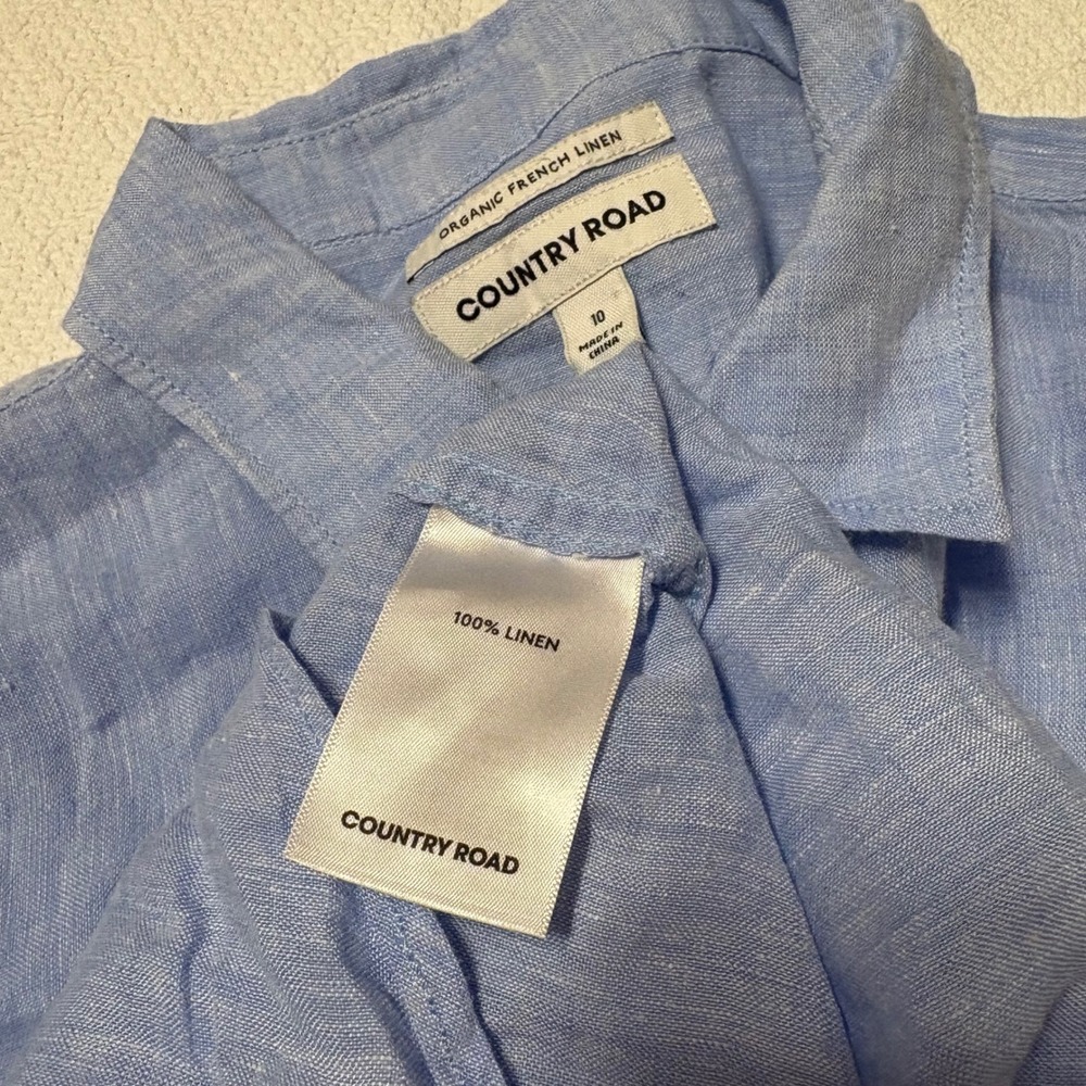 Country Road organic french linen light blue chambray button up shirt size 10 - Picture 5 of 5